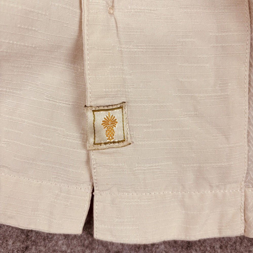 Tommy Bahama Silk Button Down Mens Large Cream Jacquard Tropical Camp Shirt - Picture 5 of 12